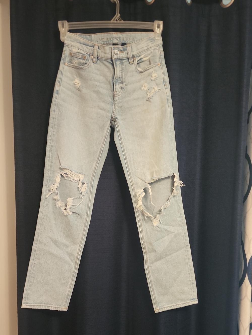 American Eagle Outfitters Light Blue Ankle Straight Leg Ripped Jeans Super High
